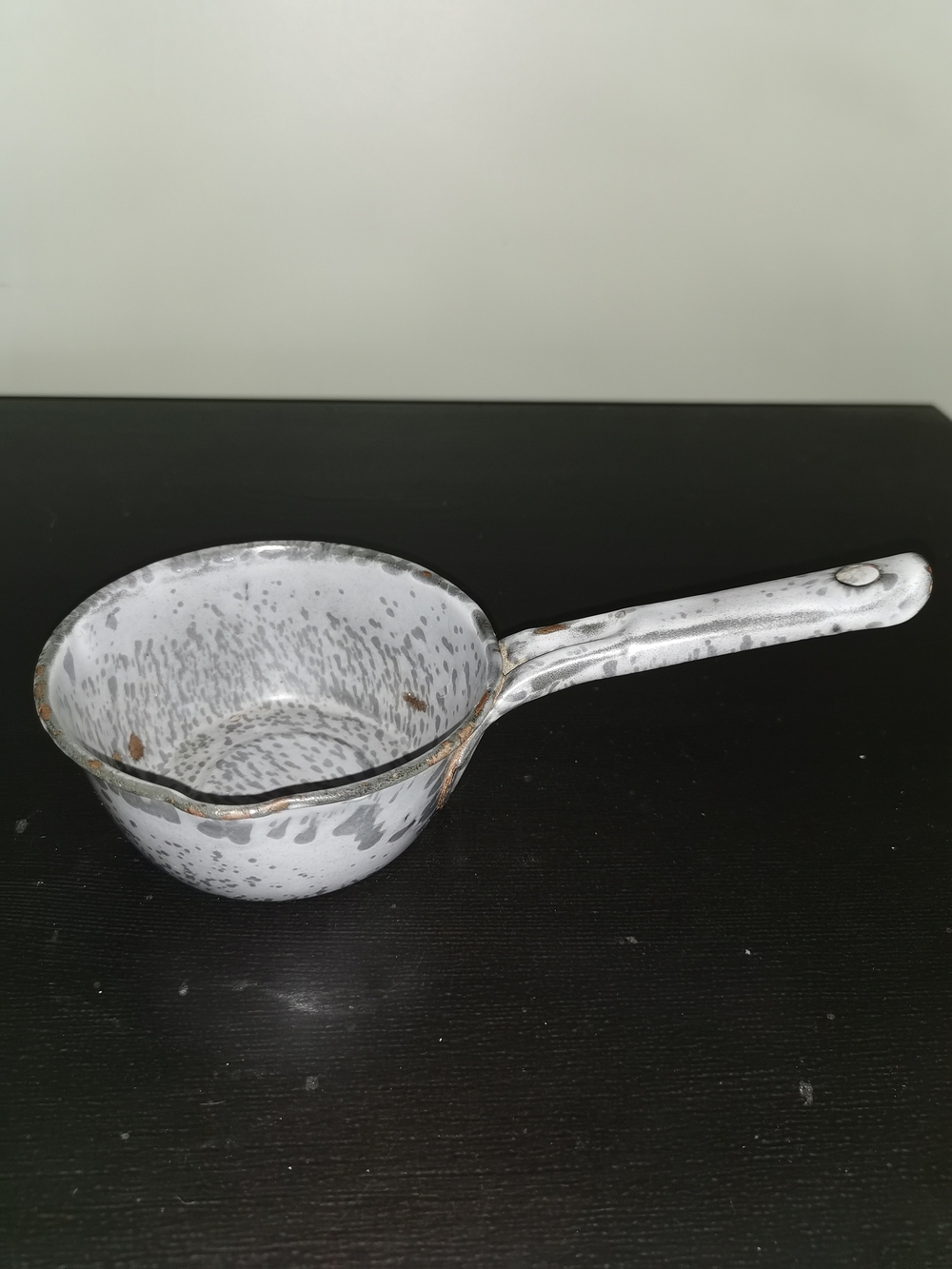 Antique Enamel Graniteware Blue Mottled Pan 8.5"L